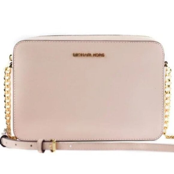 Michael Kors Blush Pink Jet Set Large Crossbody Bag East West Leather Purse - Picture 1 of 9